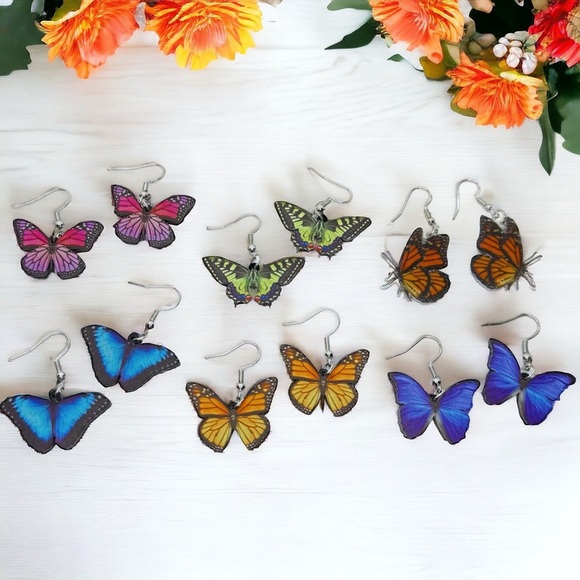 Flutter into Spring: Set of 6 Handcrafted Butterfly Dangle Earrings! (NWT) Gift - Picture 5 of 10